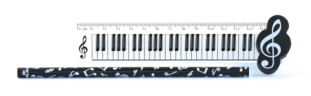 3 item musical stationery pack - HB pencil, ruler &amp; eraser
