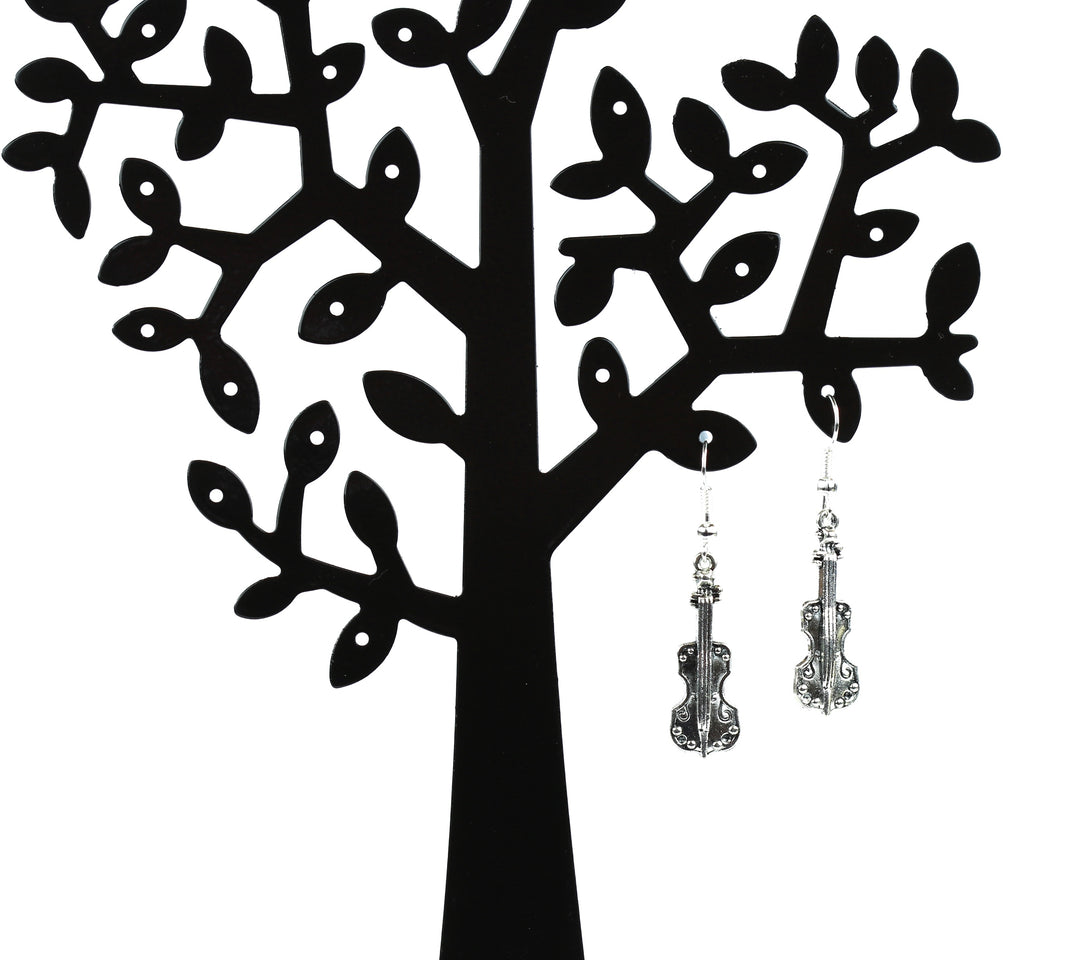 Silver plated ear wire hook violin drop earrings inc free white lace pouch
