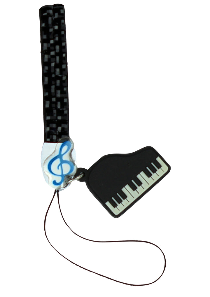 Crystal bling mobile phone strap with rubber piano instrument charm