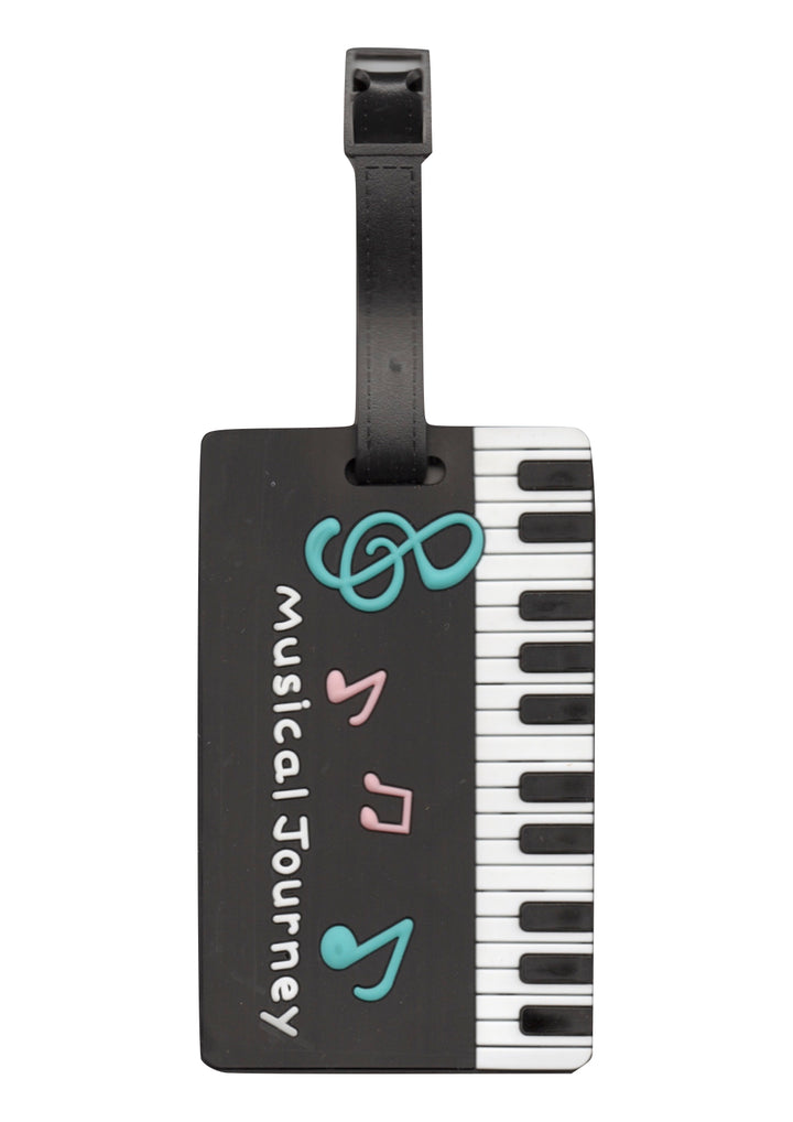 Black keyboard &amp; music symbols design bag instrument case luggage tag