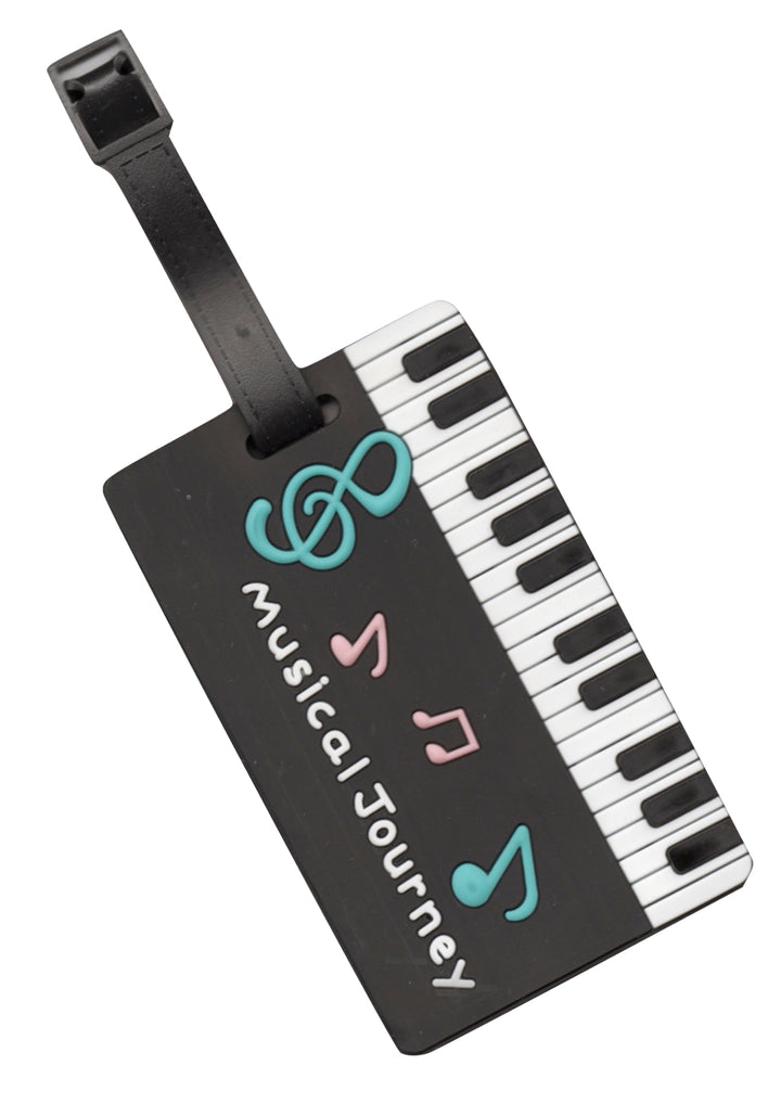 Black keyboard &amp; music symbols design bag instrument case luggage tag