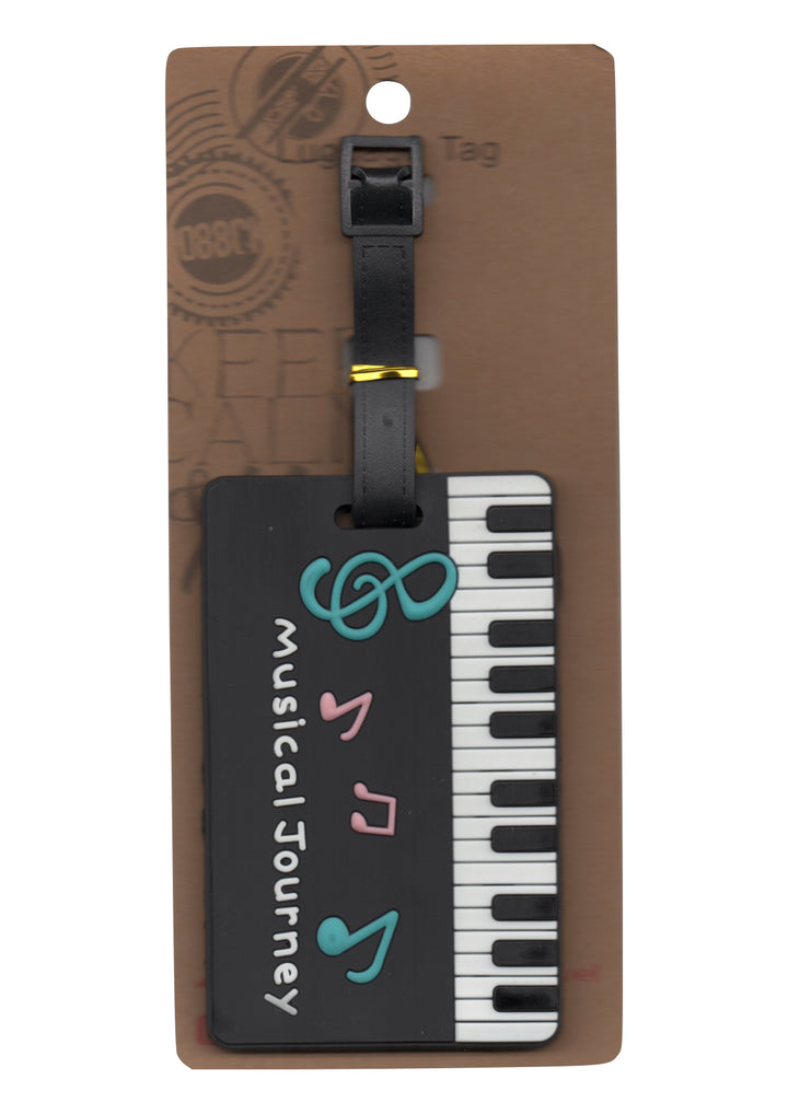 Black keyboard &amp; music symbols design bag instrument case luggage tag