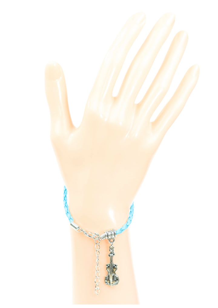 Braided leather bracelet with violin charm &amp; lobster claw clasp