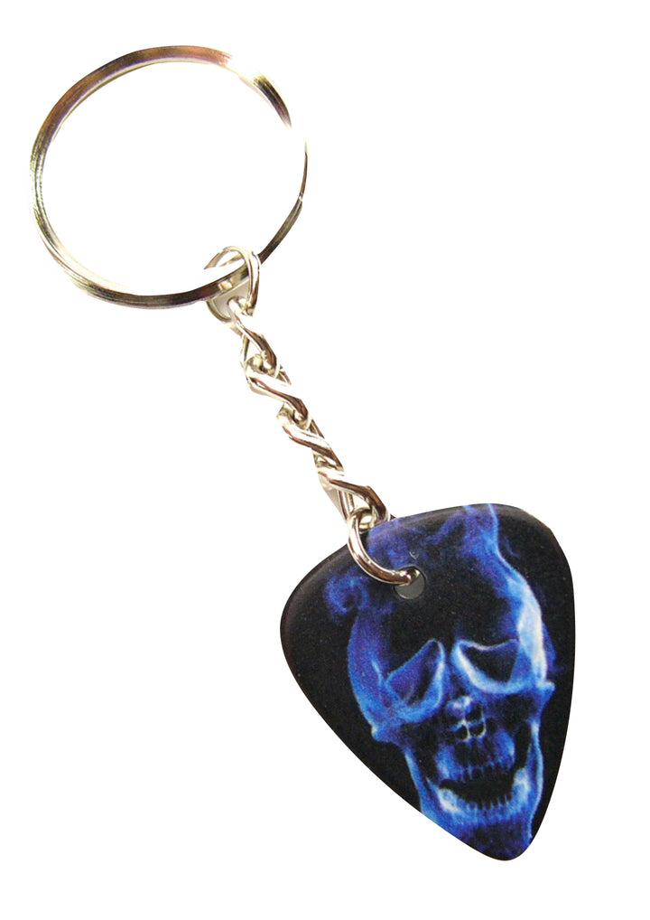 Playable blue skull guitar pick keyring tough chain links split ring