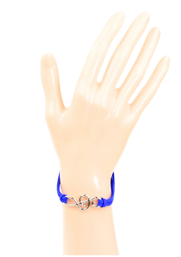 Dark Blue Twin Leather Band Bracelet with Treble Clef Charm &amp; Lobster Claw Clasp