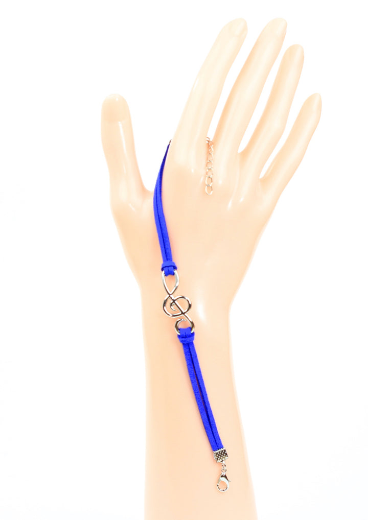 Dark Blue Twin Leather Band Bracelet with Treble Clef Charm &amp; Lobster Claw Clasp