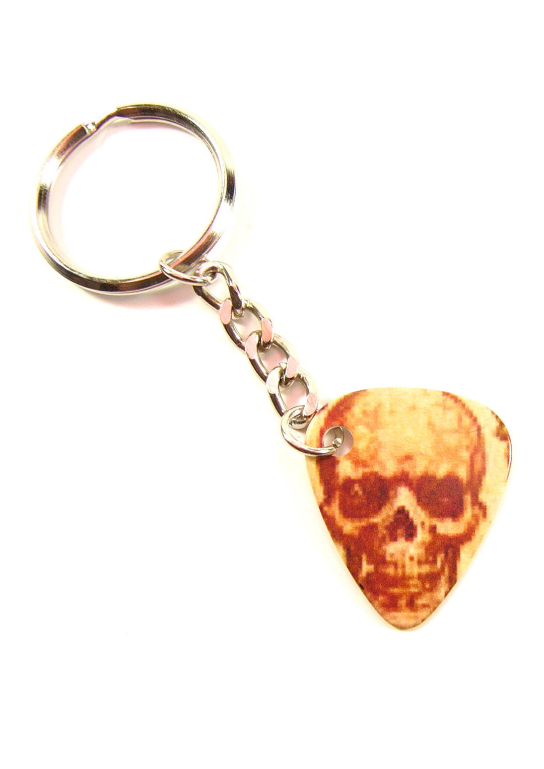 Playable bone skull guitar pick keyring with tough chain links &amp; split ring