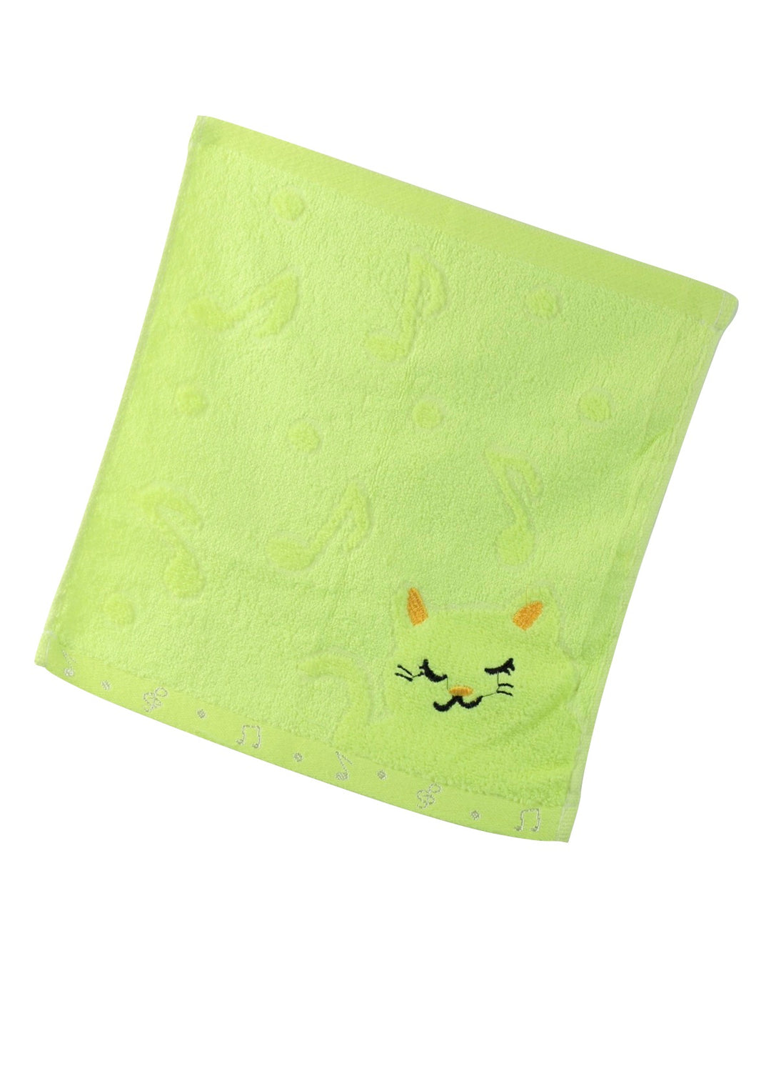 Non-twisted bamboo fibre cat &amp; musical notes overlocked face washer bath towel