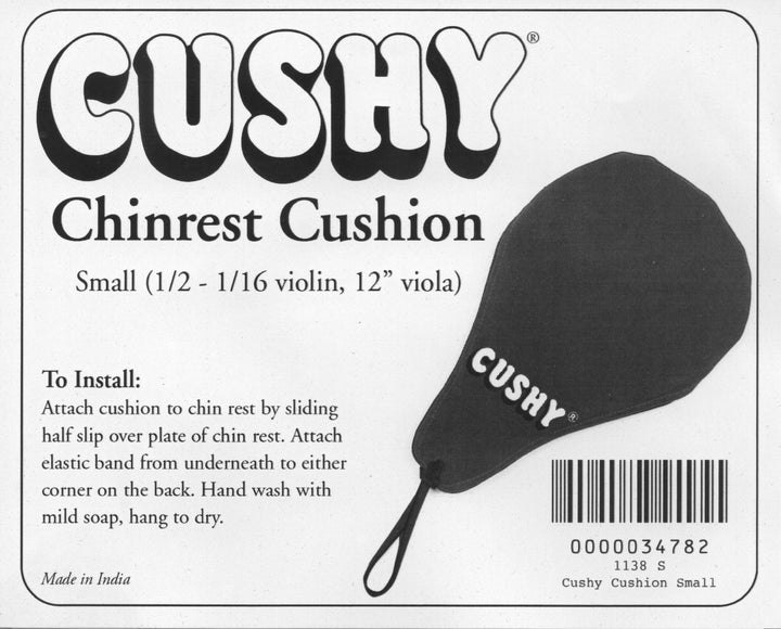 CUSHY Small black 1/2 - 1/16 violin 12” viola chinrest pad cushion elastic strap
