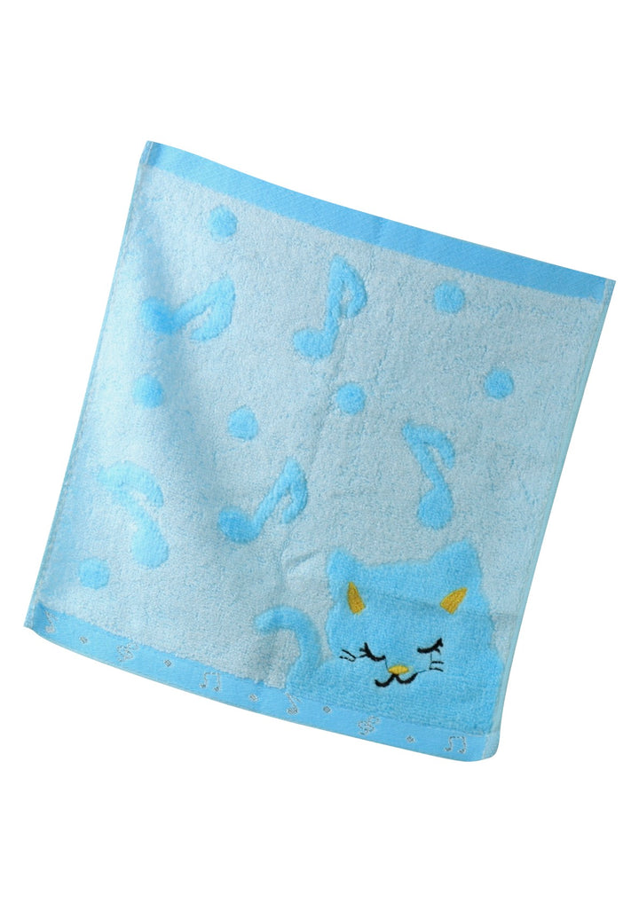Non-twisted bamboo fibre cat &amp; musical notes overlocked face washer bath towel