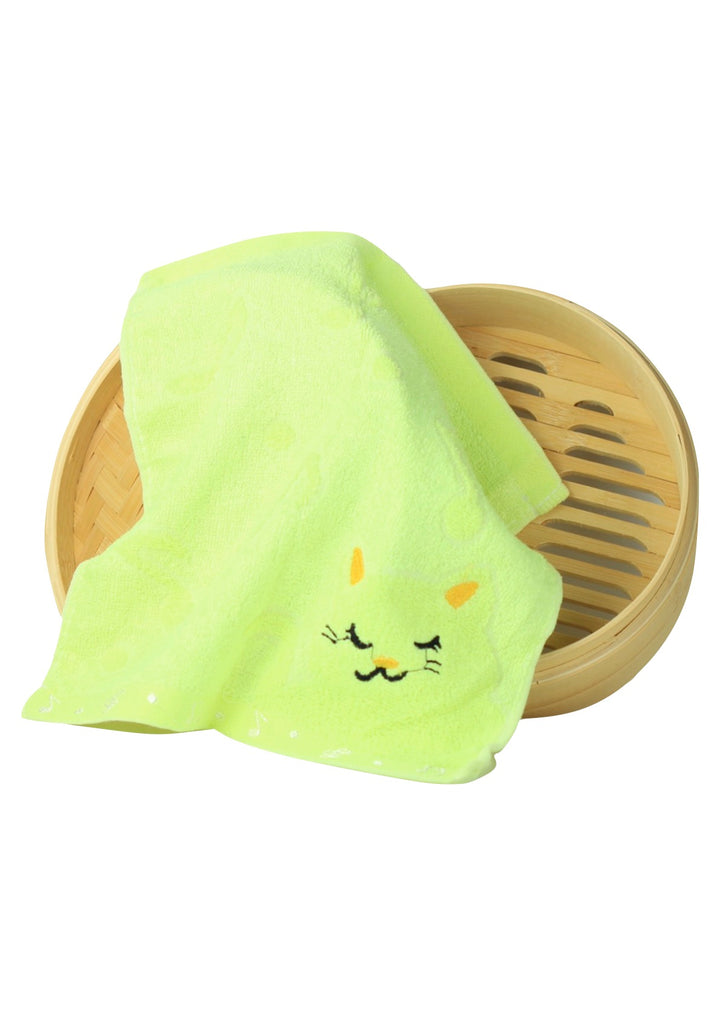 Non-twisted bamboo fibre cat &amp; musical notes overlocked face washer bath towel