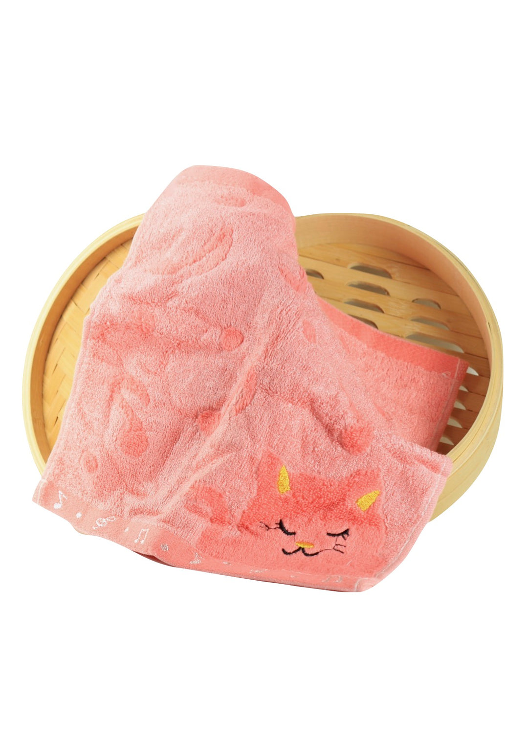 Non-twisted bamboo fibre cat &amp; musical notes overlocked face washer bath towel
