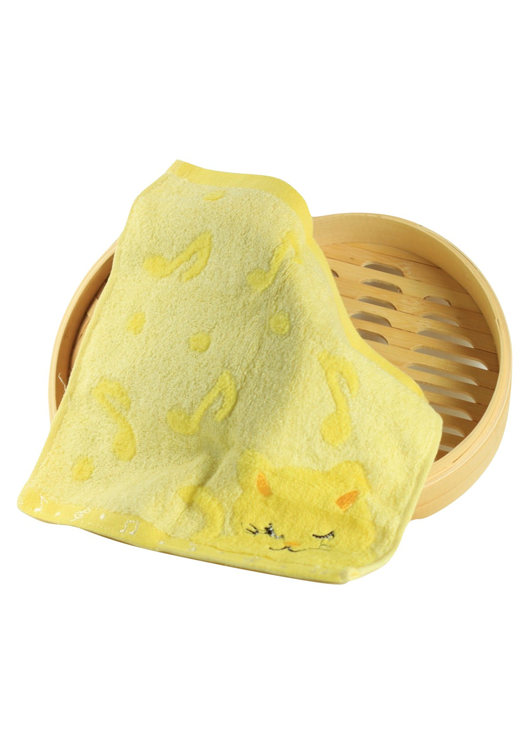 Non-twisted bamboo fibre cat &amp; musical notes overlocked face washer bath towel