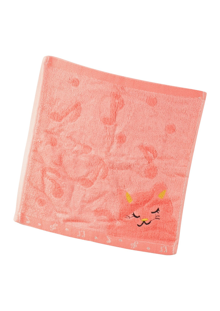Non-twisted bamboo fibre cat &amp; musical notes overlocked face washer bath towel
