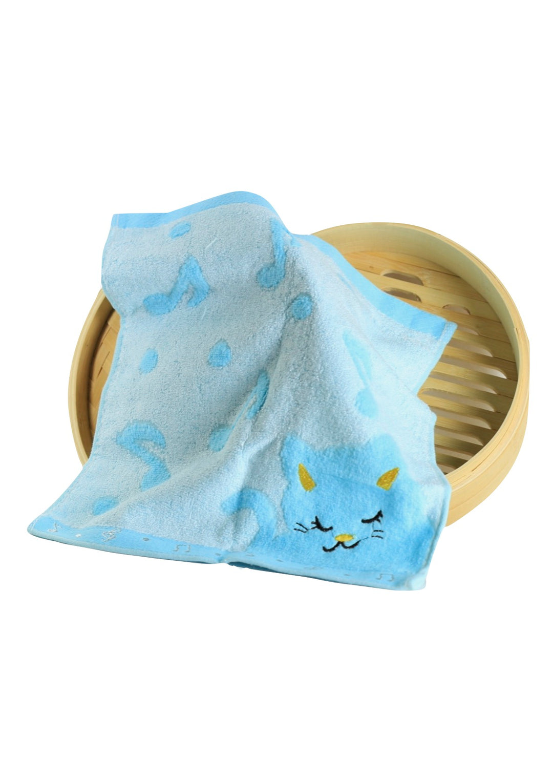 Non-twisted bamboo fibre cat &amp; musical notes overlocked face washer bath towel