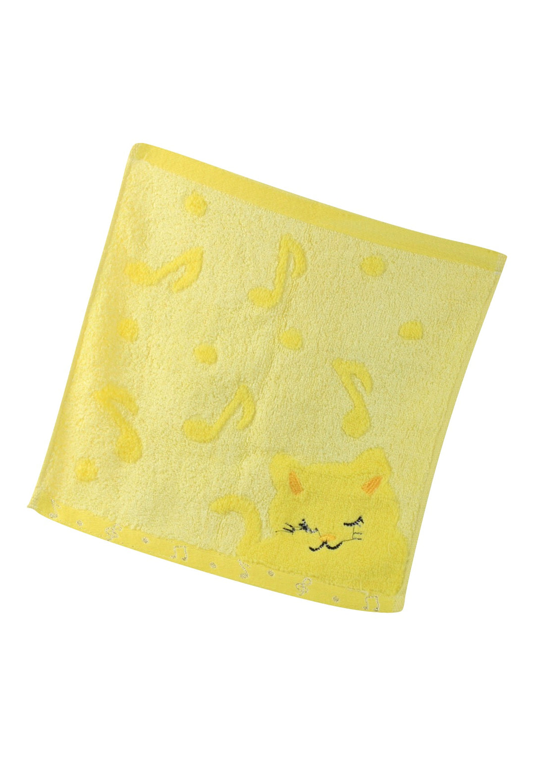 Non-twisted bamboo fibre cat &amp; musical notes overlocked face washer bath towel