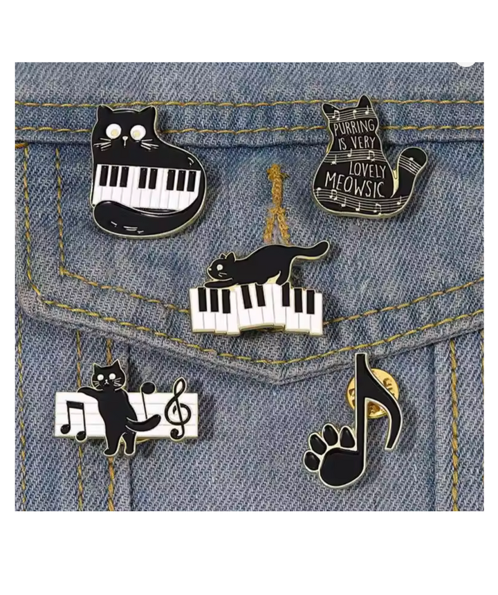 Set of 5 Cat &amp; Music Enamel Pins – Cute Cats, Kittens &amp; Musical Notes