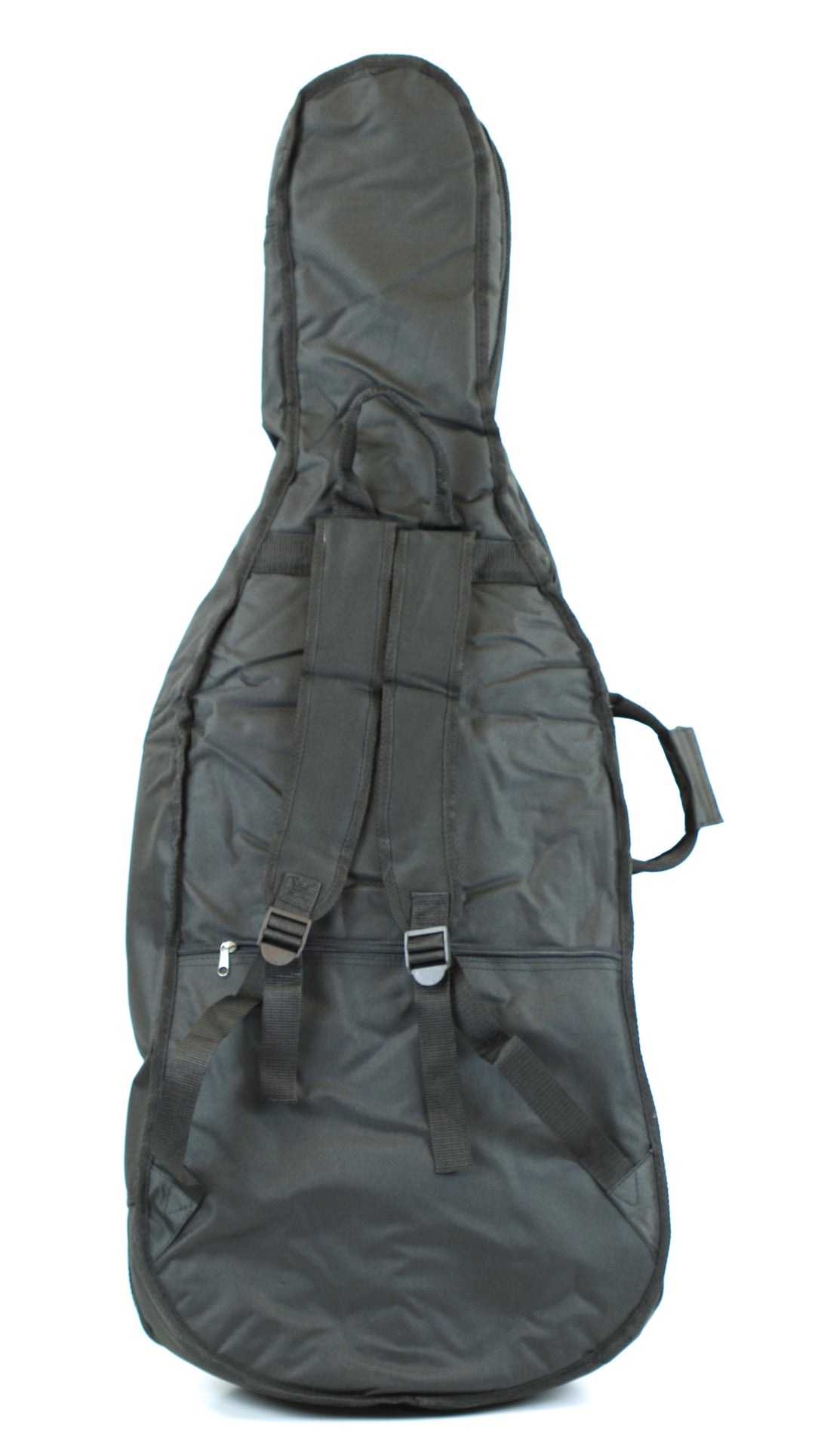 Quality black 3/4 size padded cello bag case back straps &amp; 2 bow holders