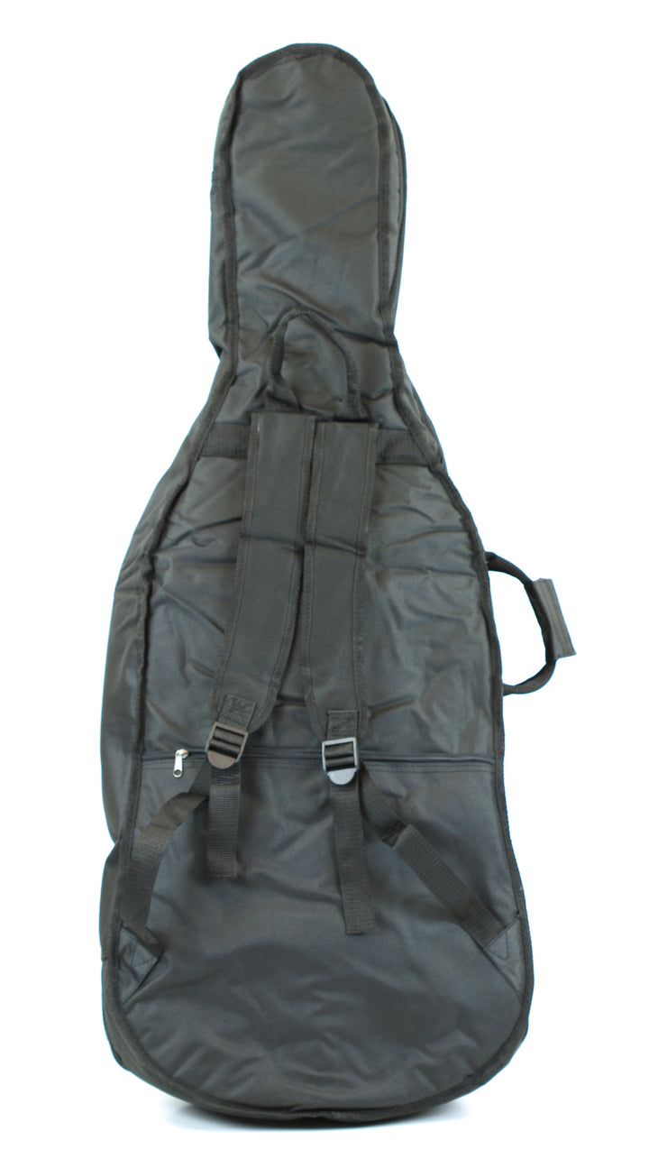 Quality black 4/4 size padded cello bag case - back straps &amp; 2 bow holders