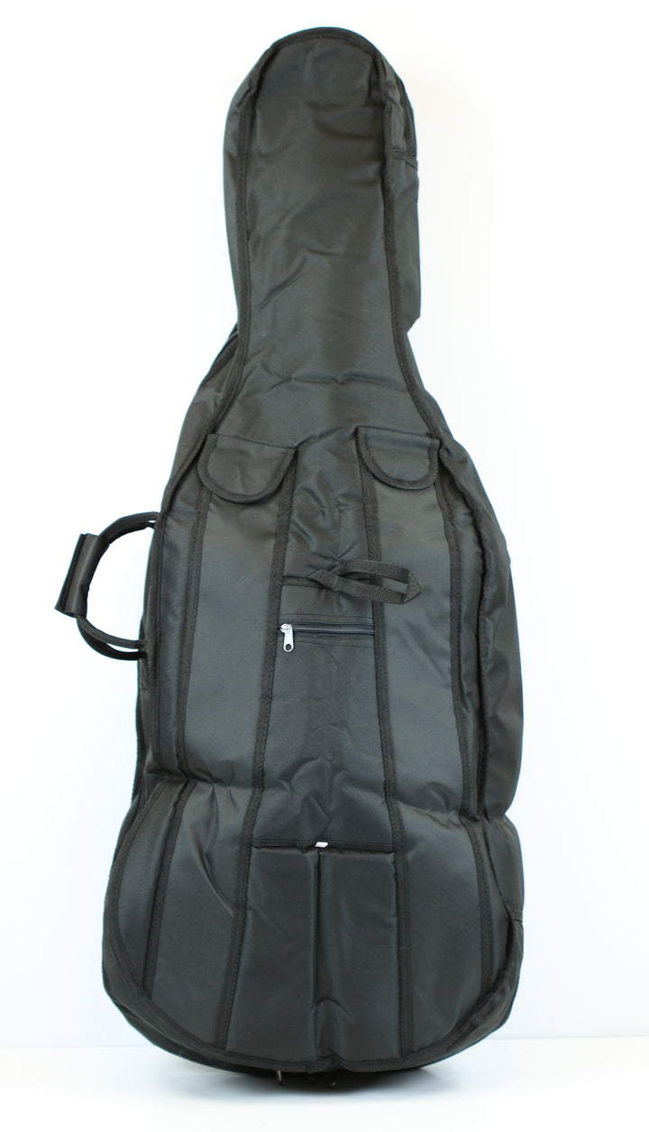 Quality black 4/4 size padded cello bag case - back straps &amp; 2 bow holders