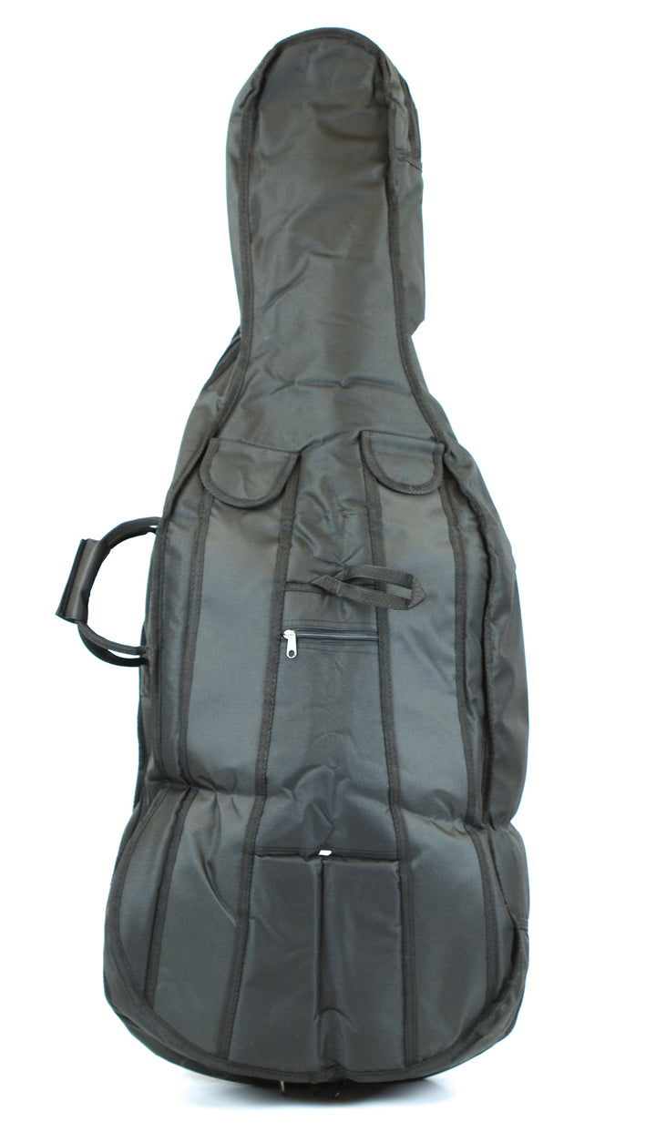 Quality black 3/4 size padded cello bag case back straps &amp; 2 bow holders