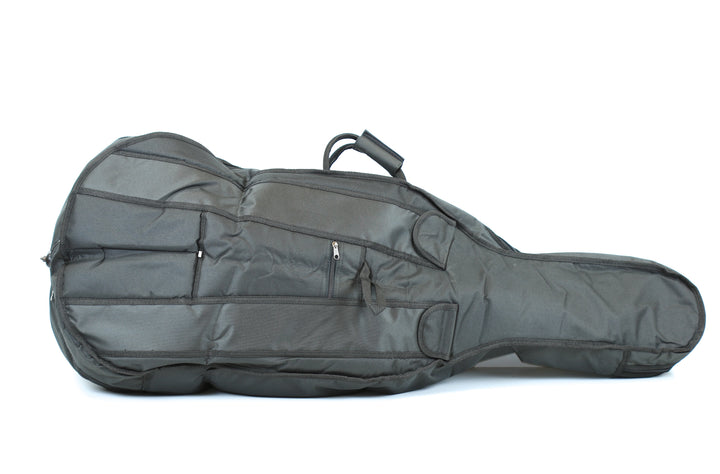 Quality black 3/4 size padded cello bag case back straps &amp; 2 bow holders