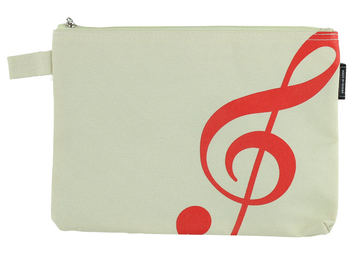 Creme I Love Music brand treble clef print canvas zipper pencil case 23cm X 17cm