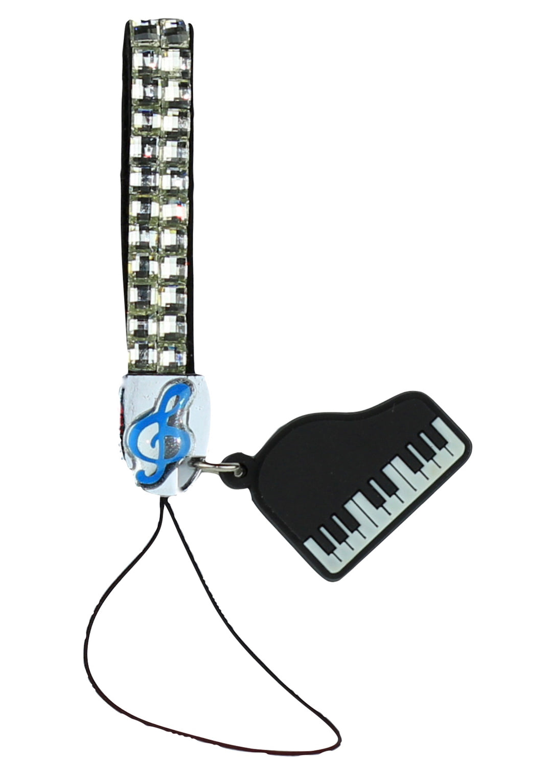 Crystal bling mobile phone strap with rubber piano instrument charm