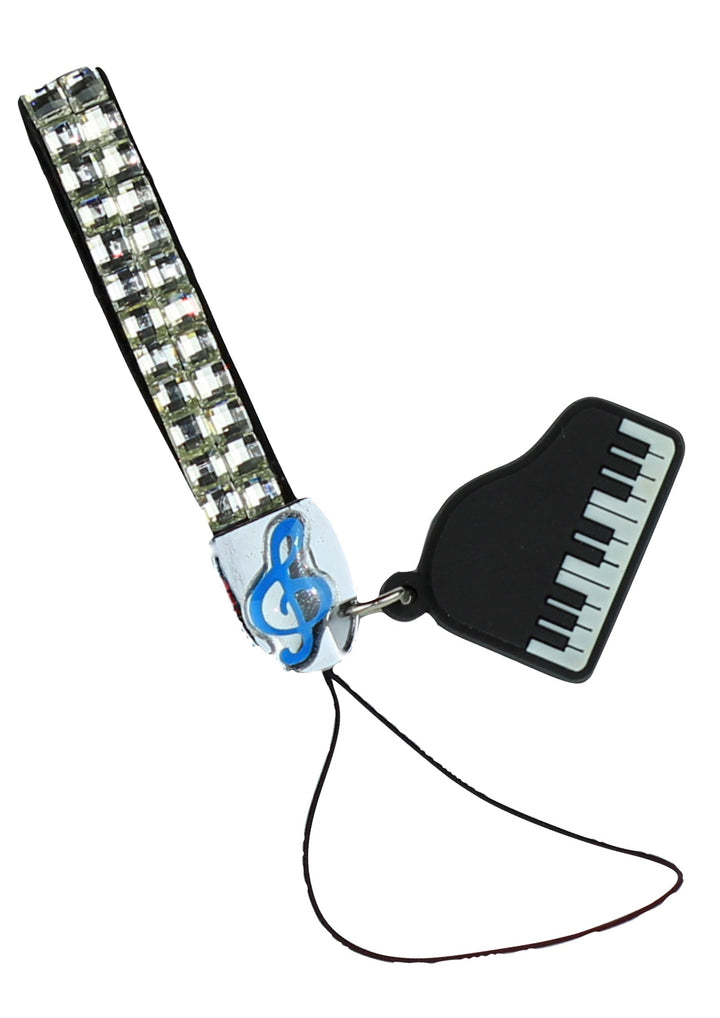 Crystal bling mobile phone strap with rubber piano instrument charm