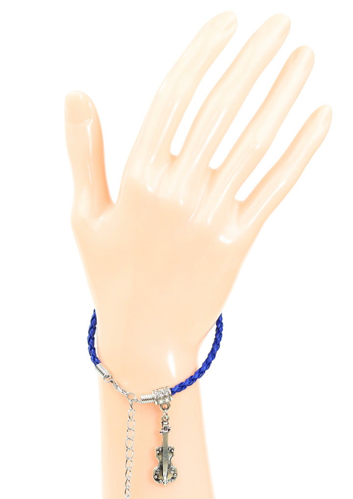 Braided leather bracelet with violin charm &amp; lobster claw clasp