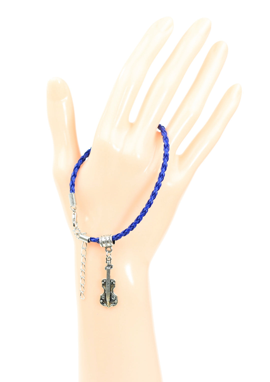 Braided leather bracelet with violin charm &amp; lobster claw clasp