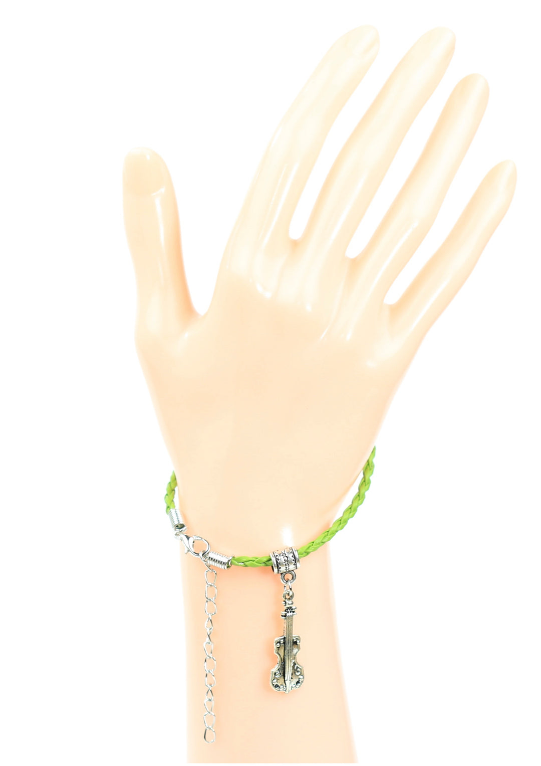 Braided leather bracelet with violin charm &amp; lobster claw clasp