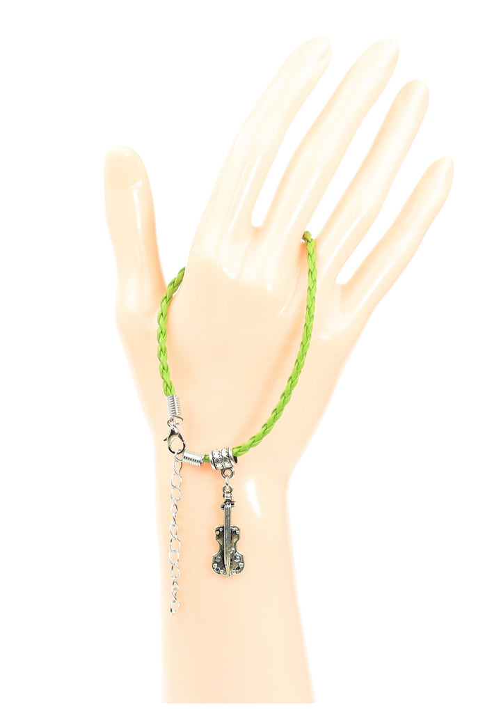 Braided leather bracelet with violin charm &amp; lobster claw clasp
