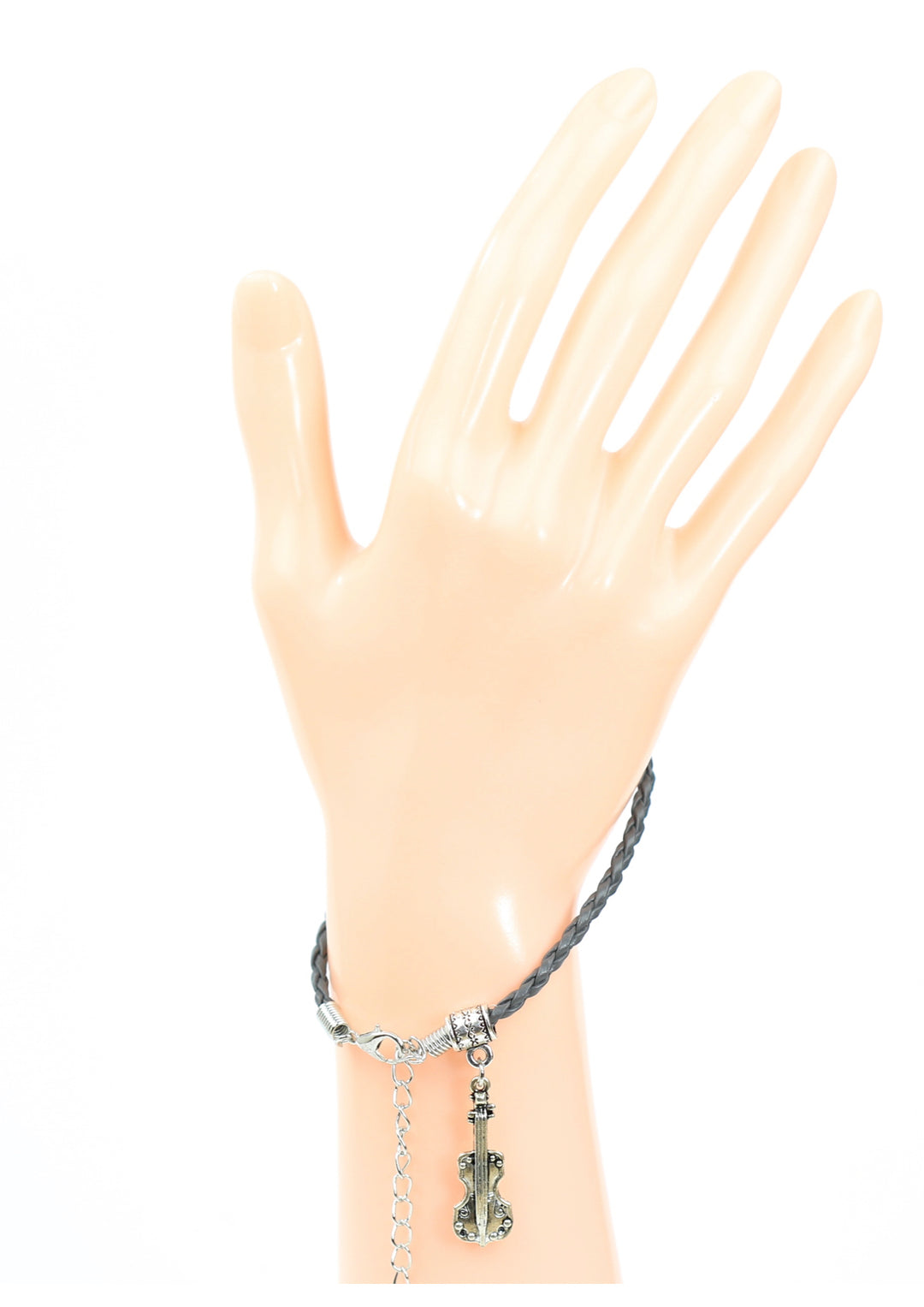 Braided leather bracelet with violin charm &amp; lobster claw clasp