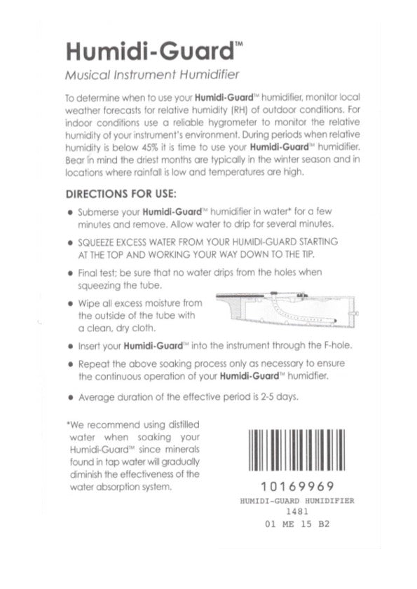 Humidi-Guard Humidifier for 4/4-3/4 size Violin &amp; 13"and larger Viola