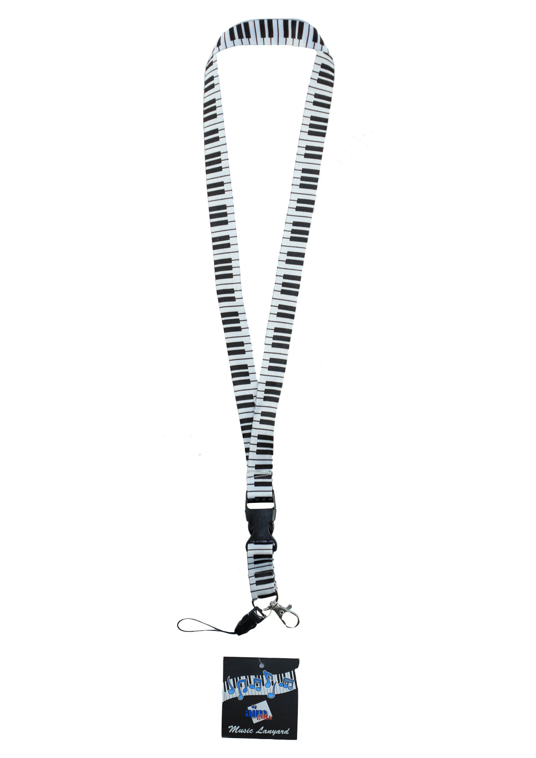 AIM Gifts brand lanyard black &amp; white keyboard themed design