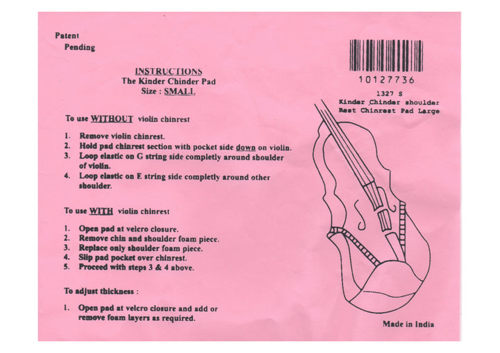 Kinder Chinder Small brown 1/2 - 1/16 violin 12” viola chinrest pad