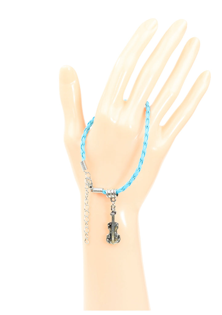 Braided leather bracelet with violin charm &amp; lobster claw clasp