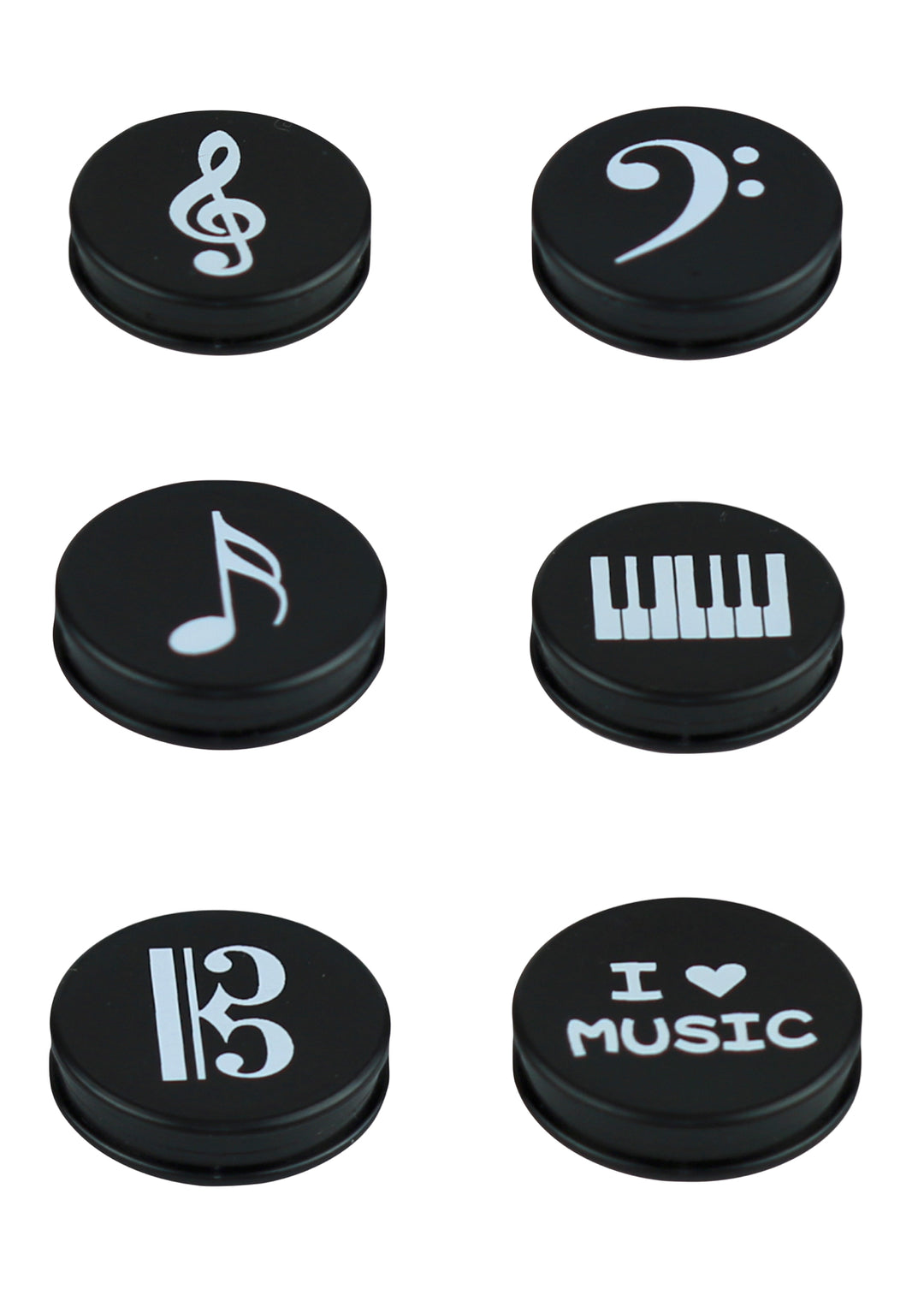Music themed black round fridge whiteboard magnets 6 pack