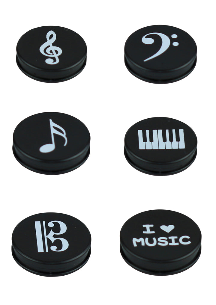 Music themed black round fridge whiteboard magnets 6 pack