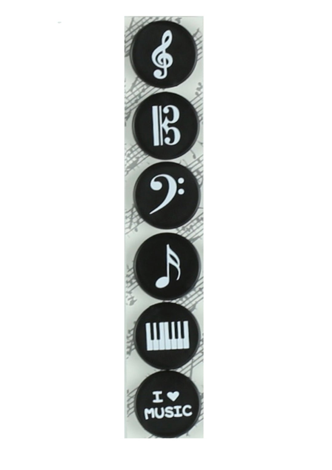 Music themed black round fridge whiteboard magnets 6 pack