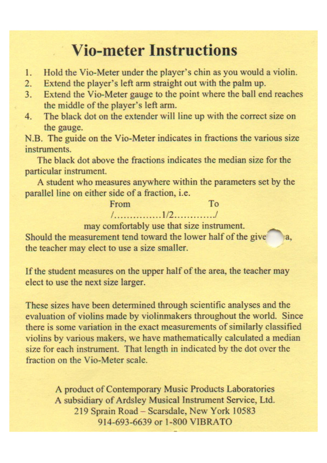 Vio-Meter Violin measuring device to fit students to correct sized instrument