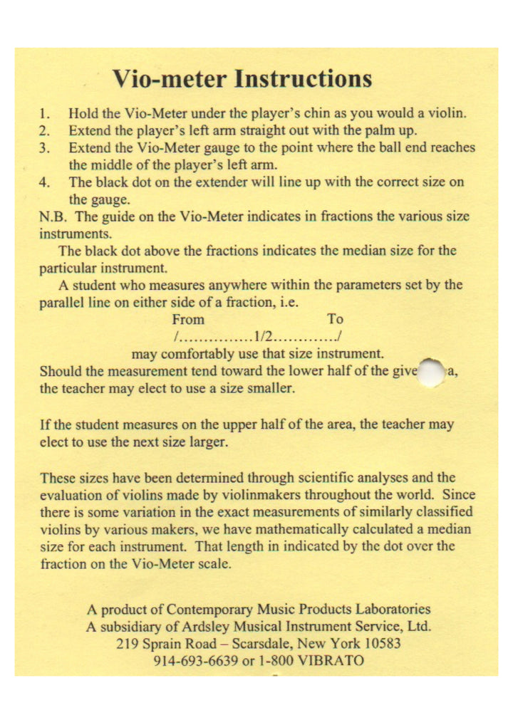 Vio-Meter Violin measuring device to fit students to correct sized instrument