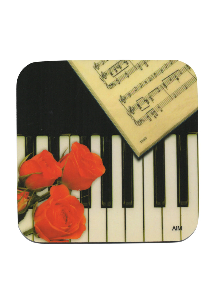 AIM Gifts single vinyl drinks coaster rubber non slip base piano &amp; roses