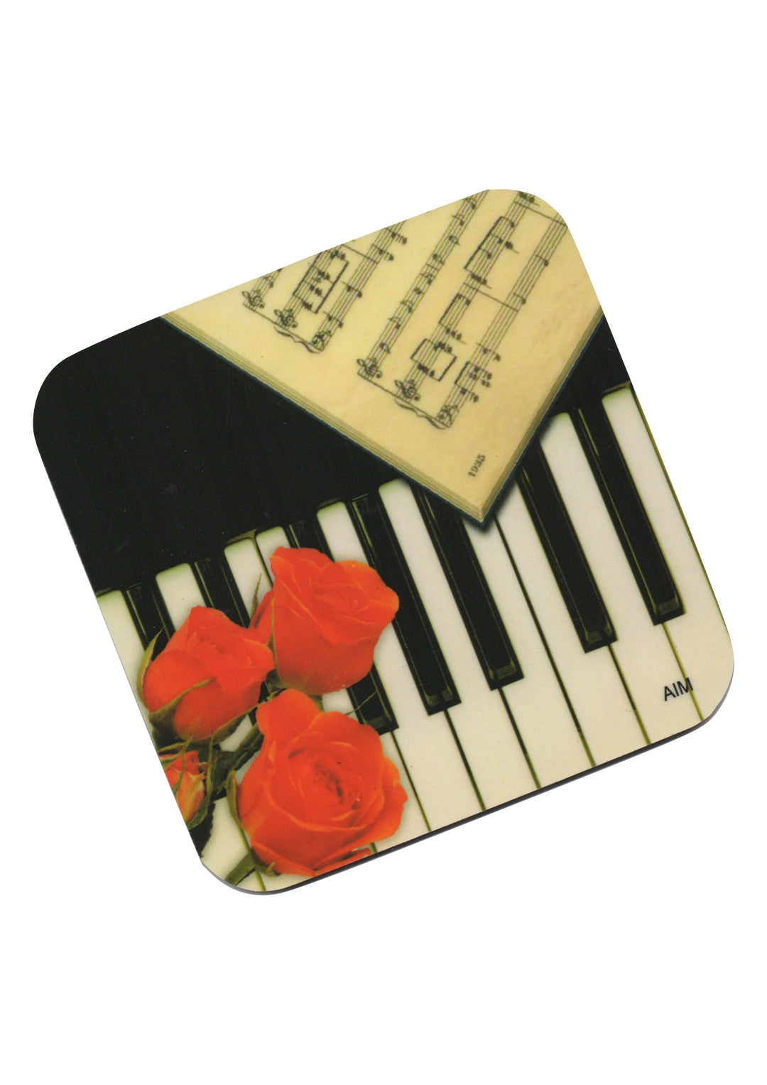AIM Gifts single vinyl drinks coaster rubber non slip base piano &amp; roses