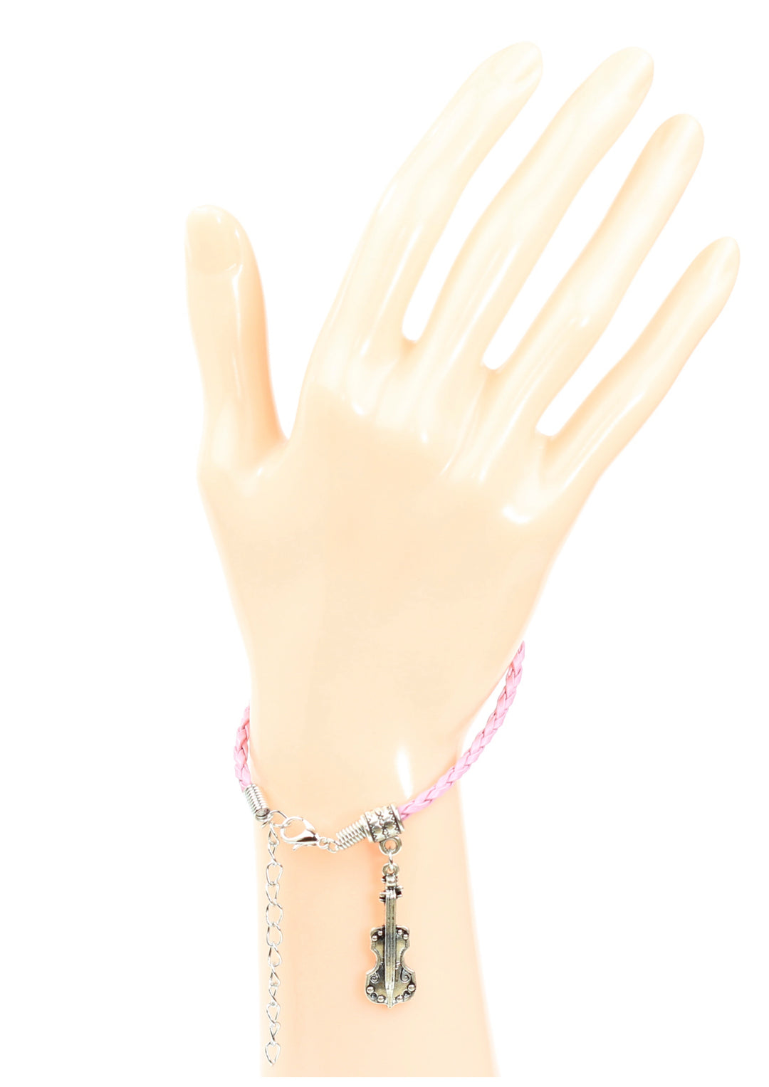 Braided leather bracelet with violin charm &amp; lobster claw clasp