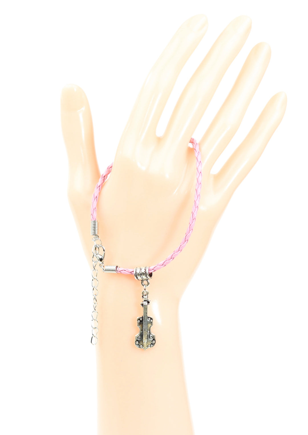 Braided leather bracelet with violin charm &amp; lobster claw clasp
