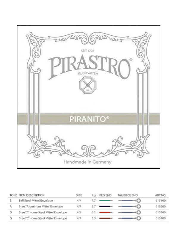 Pirastro Piranito Violin String Set Ball End Made in Germany