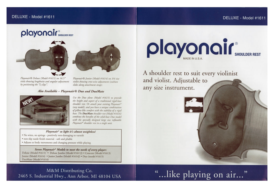 Playonair violin viola shoulder rest deluxe Model 