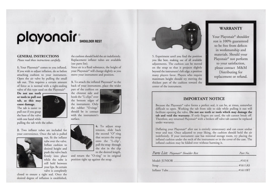 Black Playonair violin viola shoulder rest Junior model 